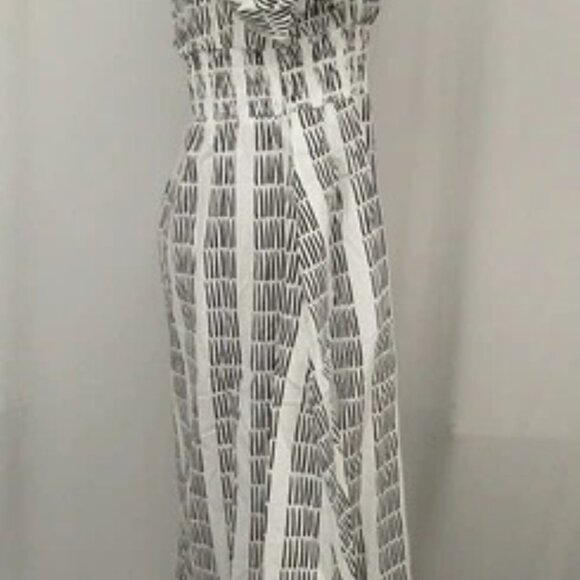 NEW MAEVE Womens Midi Dress White/Black Puff Sleeve Square Neck Smocked - Picture 5 of 8